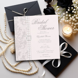 Snöre Pearls Damask Rosa Elegant Chic Möhippa för Inbjudningar