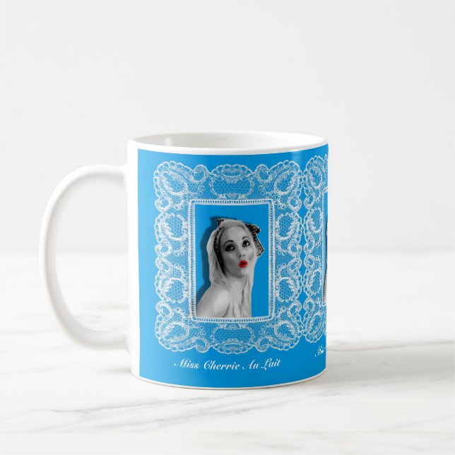 Snöre Ram Retro Pinup Girl Patterned Mugg Blue (Vänster)