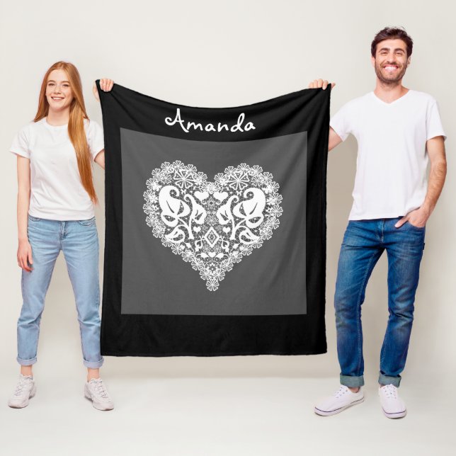 Snöre Red löv blommigt lacy Valentines day r Fleecefilt (På plats)