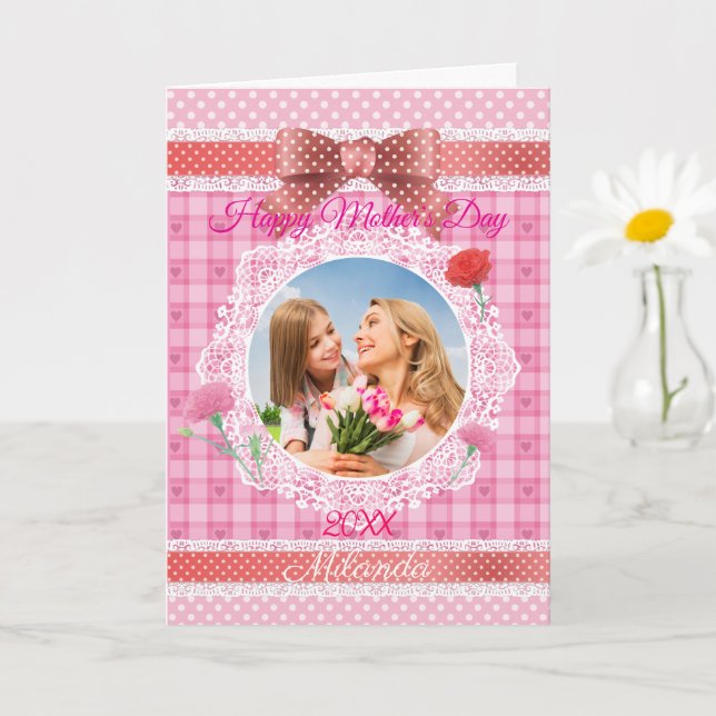 Snöre Ribbon Lycklig Mor's Day Card Kort (Liten växt)