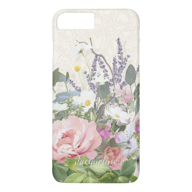 Snöre Rosa Peony Blommigt w Vild Flowers Hand Pavi Case-Mate iPhone Skal (Baksida)