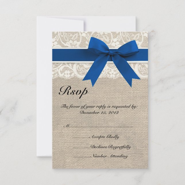 Snöre & Royal Blue Ribbon and Burlap OSA kort (Framsida)