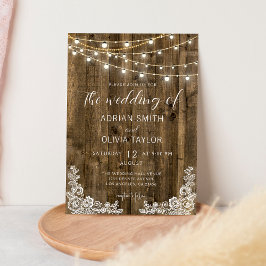 Snöre & Rustic String Ljus Wood Bröllop Inbjudningar
