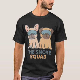 Snore Squad Sovande fransk bulldog och mops hund L T Shirt