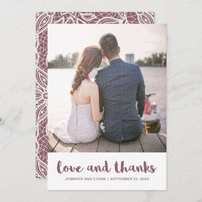 Snöre Titta Mauve Bröllop Tack Photo (Fram/baksida)