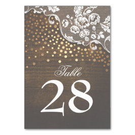 Snöre Wood Guld Confetti Rustic Bröllop Bordsnummer