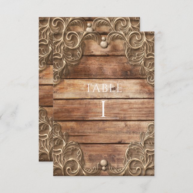 Snöre Wood Rustic Vintage Westernt Bordsnummer (Fram/baksida)