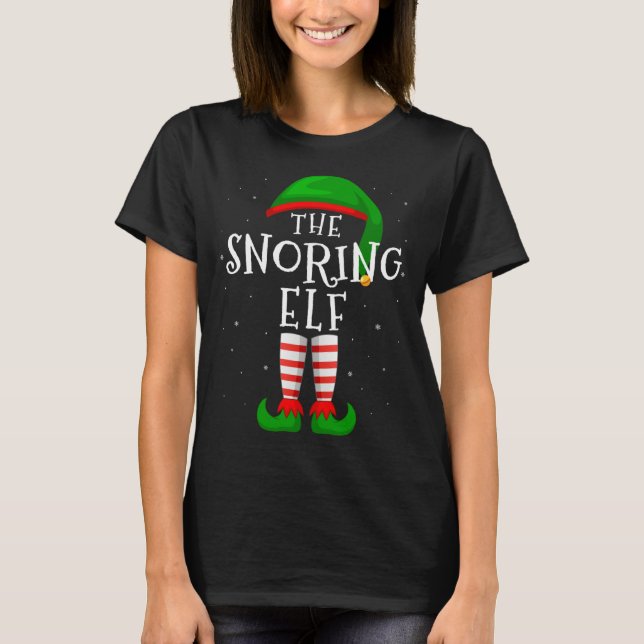 Snoring Elf Funny Matching Family Jul T Shirt (Framsida)