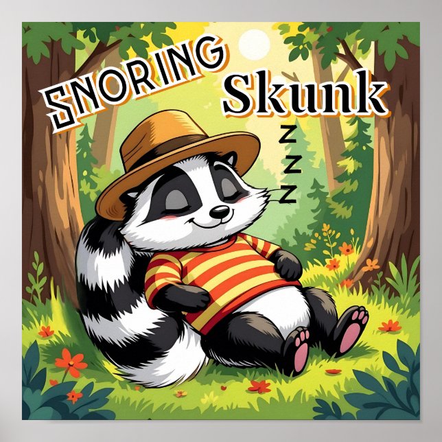 Snoring Skunk | Cute Tecknad Barn Nursery Art Poster (Framsidan)