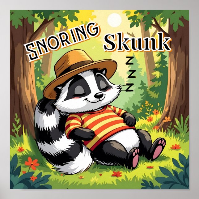 Snoring Skunk | Cute Tecknad Barn Nursery Art Poster (Framsidan)