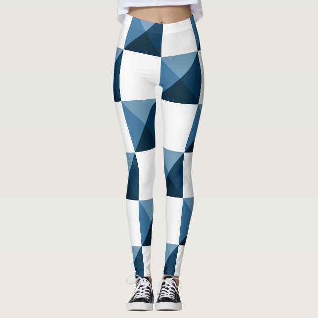 Snorkel Blue 3D Illusion Checkated Mönster Leggings (Framsida)