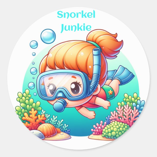 Snorkel junkie gal runt klistermärke (Framsida)