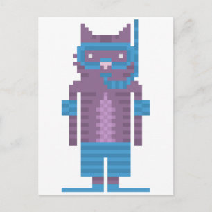 Snorkel Swimmer Cat Pixel Art Postkort Vykort