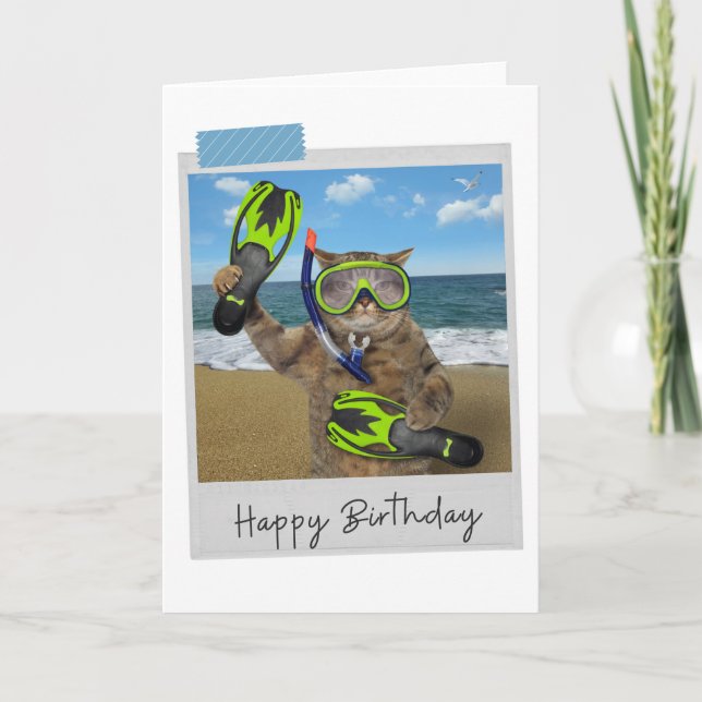 Snorkelching Cat Funny Birthday Card Kort (Framsida)