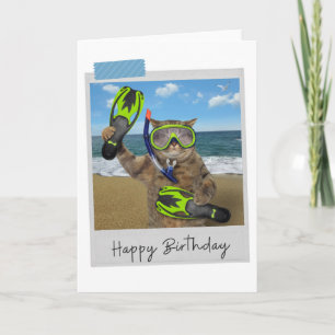 Snorkelching Cat Funny Birthday Card Kort