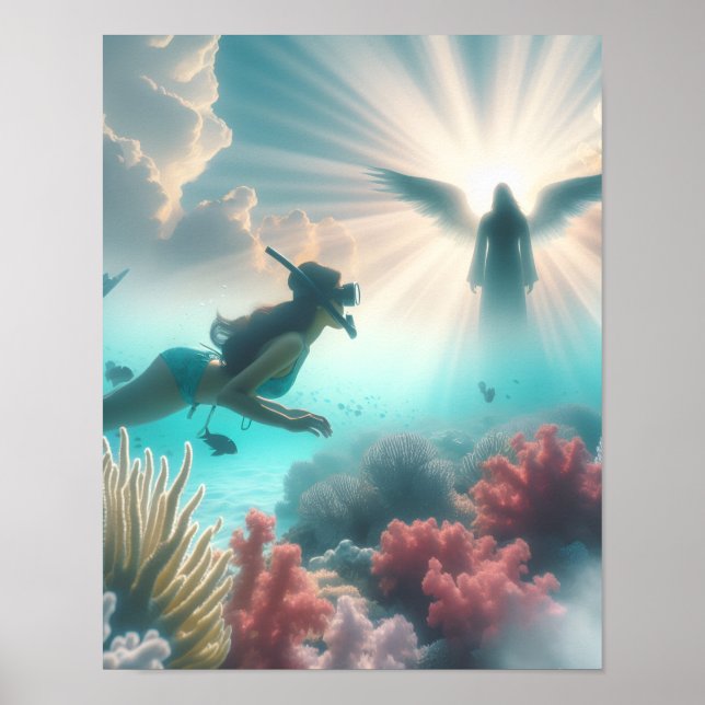 Snorkeler finds an angel in reef poster (Framsidan)