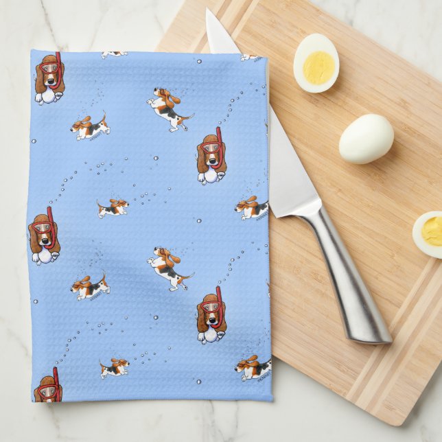 Snorkeling Basset Hounds Kitchen Towel Kökshandduk (Vikt i Fjärdedel)