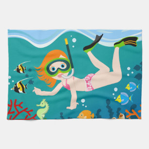 Snorkeling flicka under havet kökshandduk