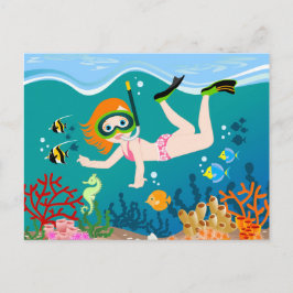Snorkeling flicka under havet vykort
