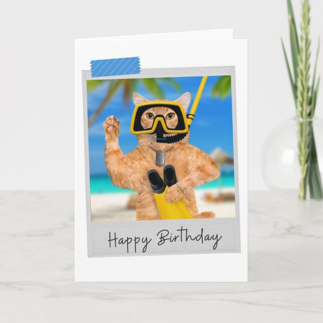 Snorkeling Ginger Cat Funny Birthday Card Kort (Framsida)