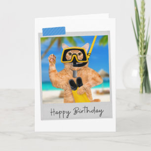Snorkeling Ginger Cat Funny Birthday Card Kort