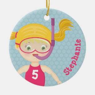 Snorkeling Girl Beach Party Julgransprydnad Keramik