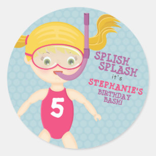 Snorkeling Girl Beach Party Runt Klistermärke
