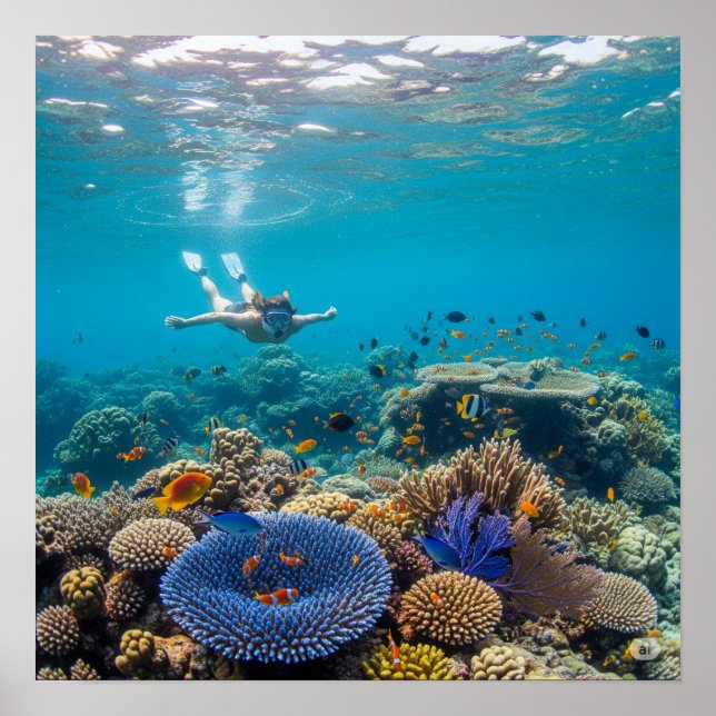 Snorkeling i en Vibrant Coral Reef Poster (Framsidan)