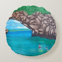 Snorkeling i Paradise Round Pillow