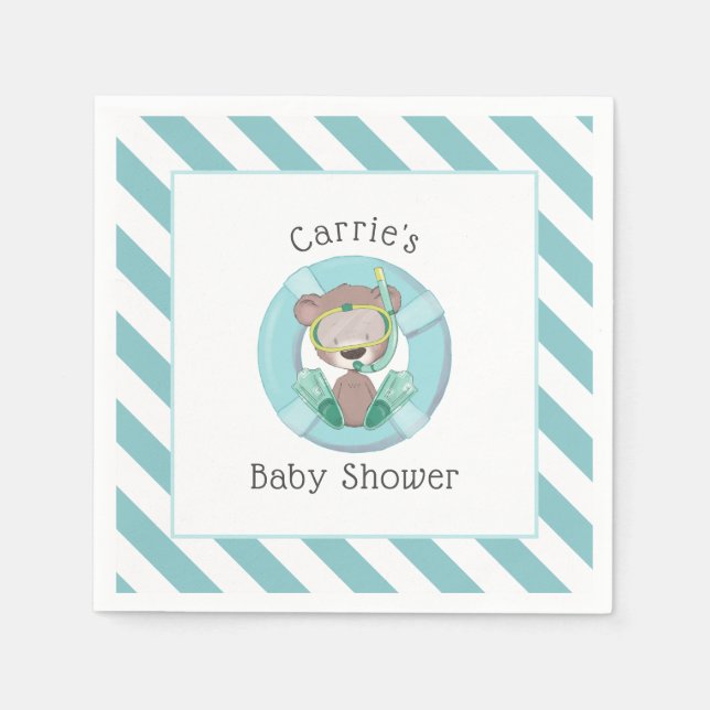 Snorkeling Nalle Boy Baby Shower Pappersservett (Framsidan)