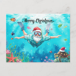 Snorkeling Santa Underwater Christmas Holiday Card Helg Vykort