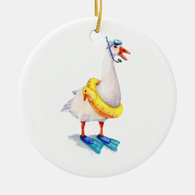Snorkeling White Goose Julgransprydnad Keramik (Framsidan)