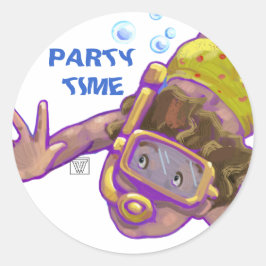 Snorkelpojke Party Time Anpassningsbara Klistermär Runt Klistermärke