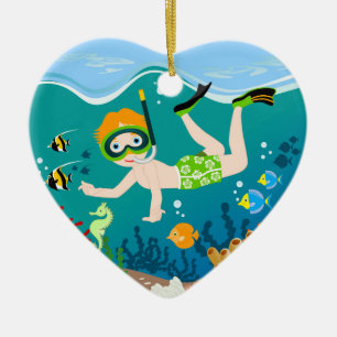 Snorkelpojke under havet julgransprydnad keramik