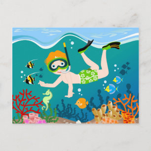 Snorkelpojke under havet vykort