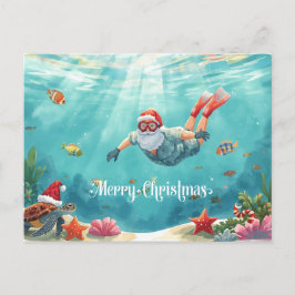 Snorklande Tomte Undervattens Julkort Helg Vykort