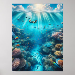 Snorkling i ett vackert rev poster