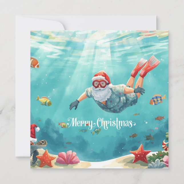 Snorkling Tomte Undervattens Julkort (Framsida)