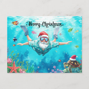 Snorkling Tomte Undervattens Julkort Helg Vykort