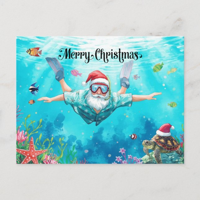 Snorkling Tomte Undervattens Julkort Helg Vykort (Framsida)