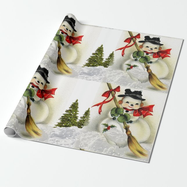 Snöscen med vintage snömannen  presentpapper (Utrullad)
