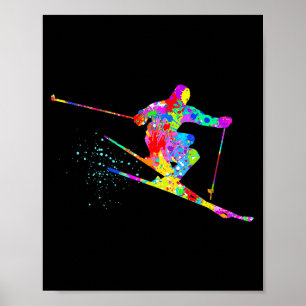 Snöskidåkare cool regnbågs konst stänk vinter skid poster
