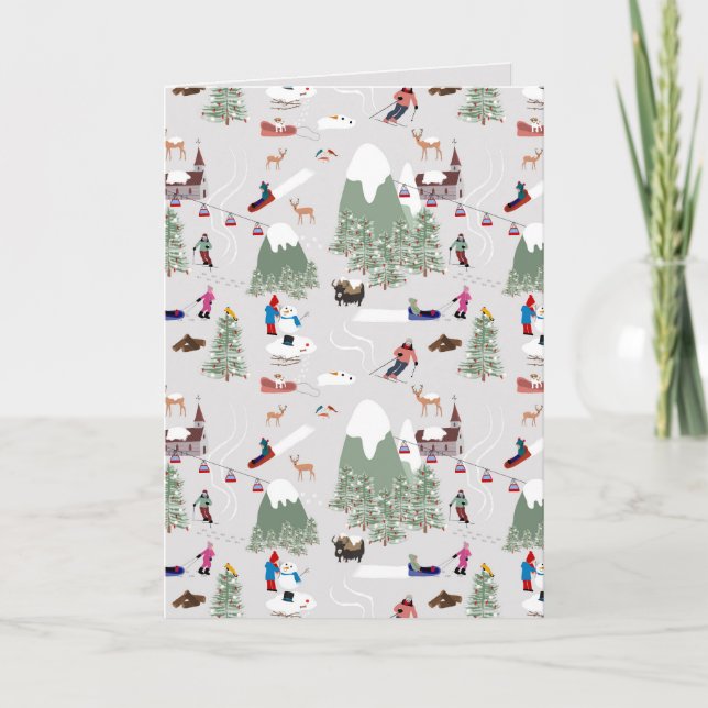 Snöskidåkning Berg Skidbackar Landskap Helgkort (Framsida)