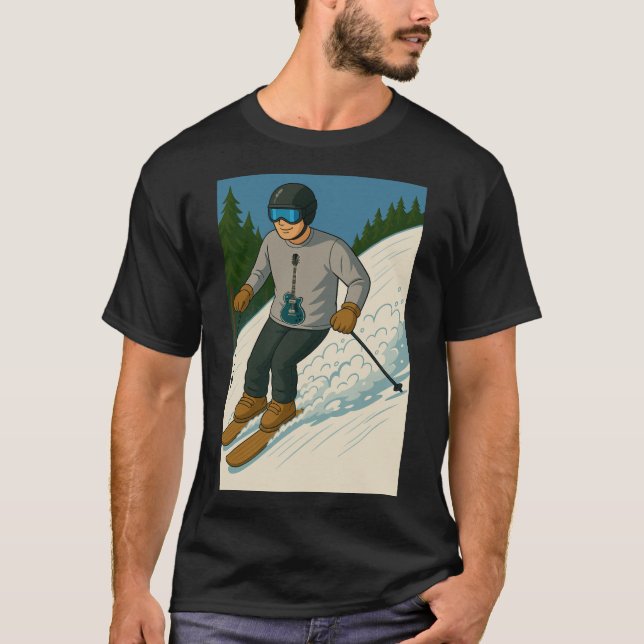 Snöskidåkning med gitarrskjorta t shirt (Framsida)