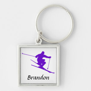 Snöskier Keychain Fyrkantig Silverfärgad Nyckelring