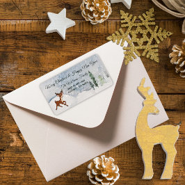 Snöskog med baby-hjort-jul adressetikett