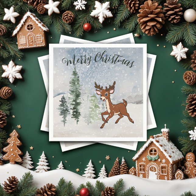 Snöskog med baby hjort pappersservett (Skapare uppladdad)