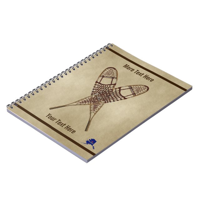 Snöskor på gammal Papper Anteckningsbok Med Spiral (Vänstra Sidan)