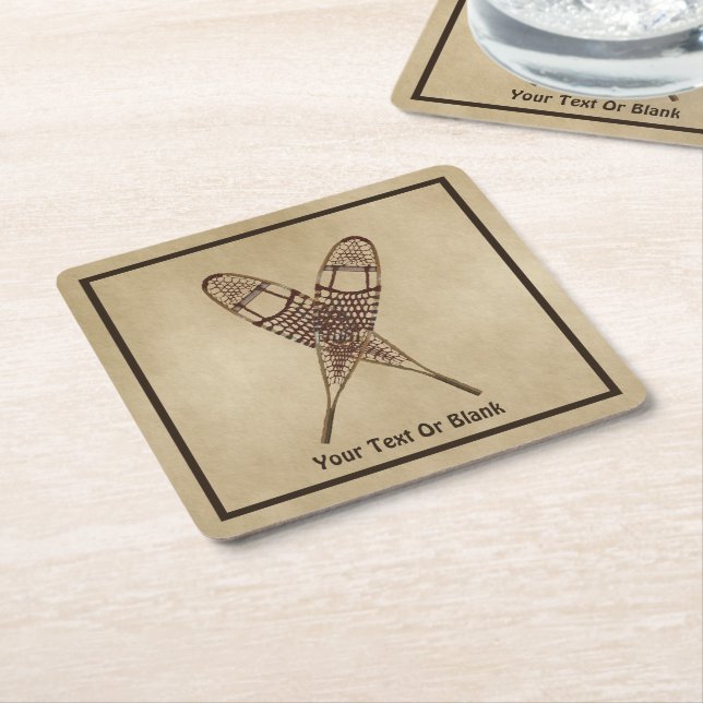 Snöskor på gammal Papper Underlägg Papper Kvadrat (Vinklad)