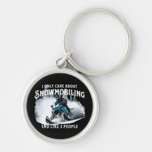 Snöskoteråkning Rolig Snöskoter Rund Silverfärgad Nyckelring